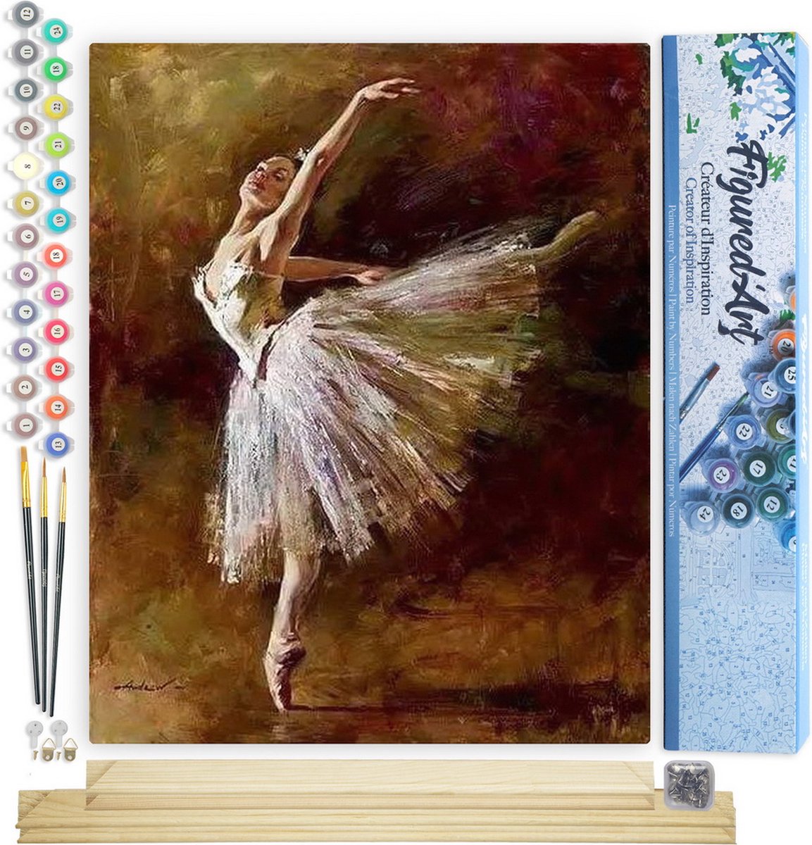 FiguredArt Schilderen op Nummer Volwassenen canvas Een ballerina die ballerinaschoenen draagt - Handwerk acrylverf Kit DIY Compleet - 40x50cm met DIY houten lijst